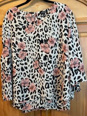 Roz & Ali Blush Leopard Print Blouse, 1X
